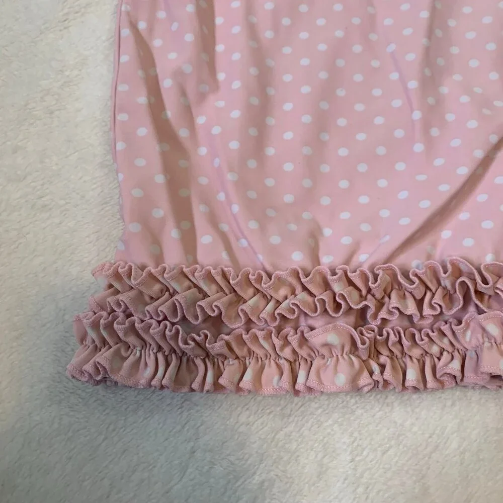 5/$25 RuffleButts Rash Guard Swim Top Kids 8 Pink‎ Polka Dot Ruffle Short Sleeve